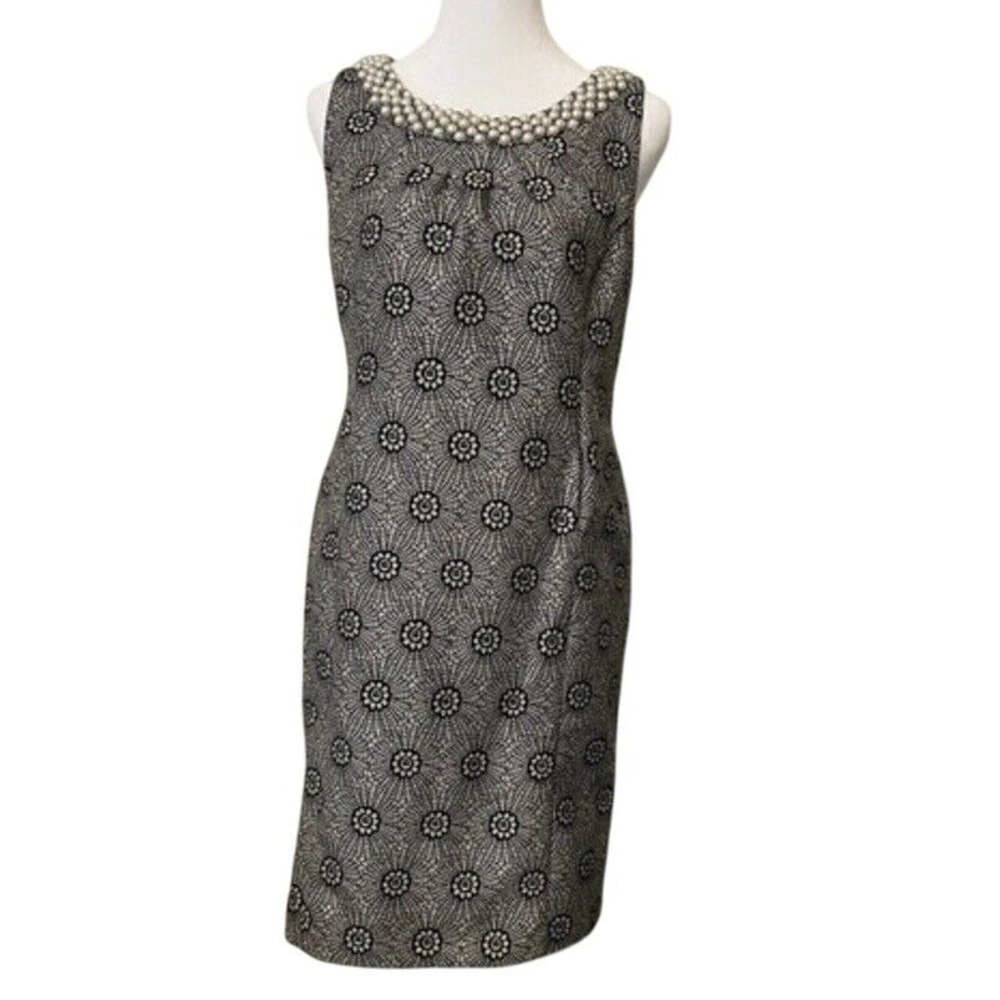 ECI New York Sleeveless Metallic Silver Pearl Dress Lined 6 Old Money Wedding